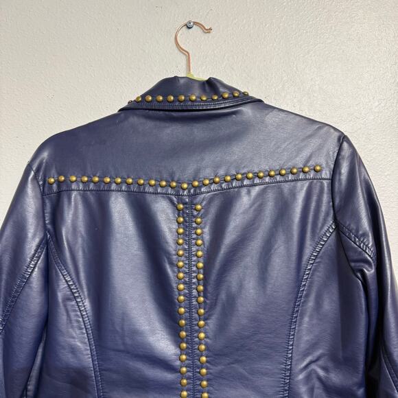 V Christina Blue Faux Leather Jacket Sz M - Picture 7 of 11